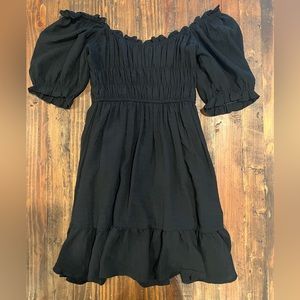 Women’s Size Small Black Smocked Puff Sleeve Mini Dress